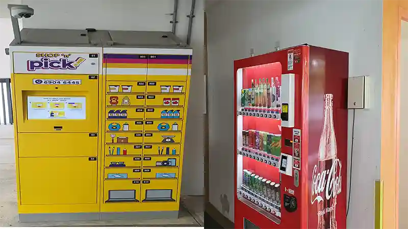 Vending machine and parcel pickup locker at Depot Heights